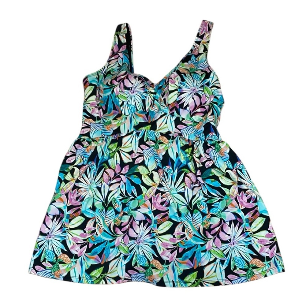 Swimsuits For All Floral Black Multi One-Piece Swimdress